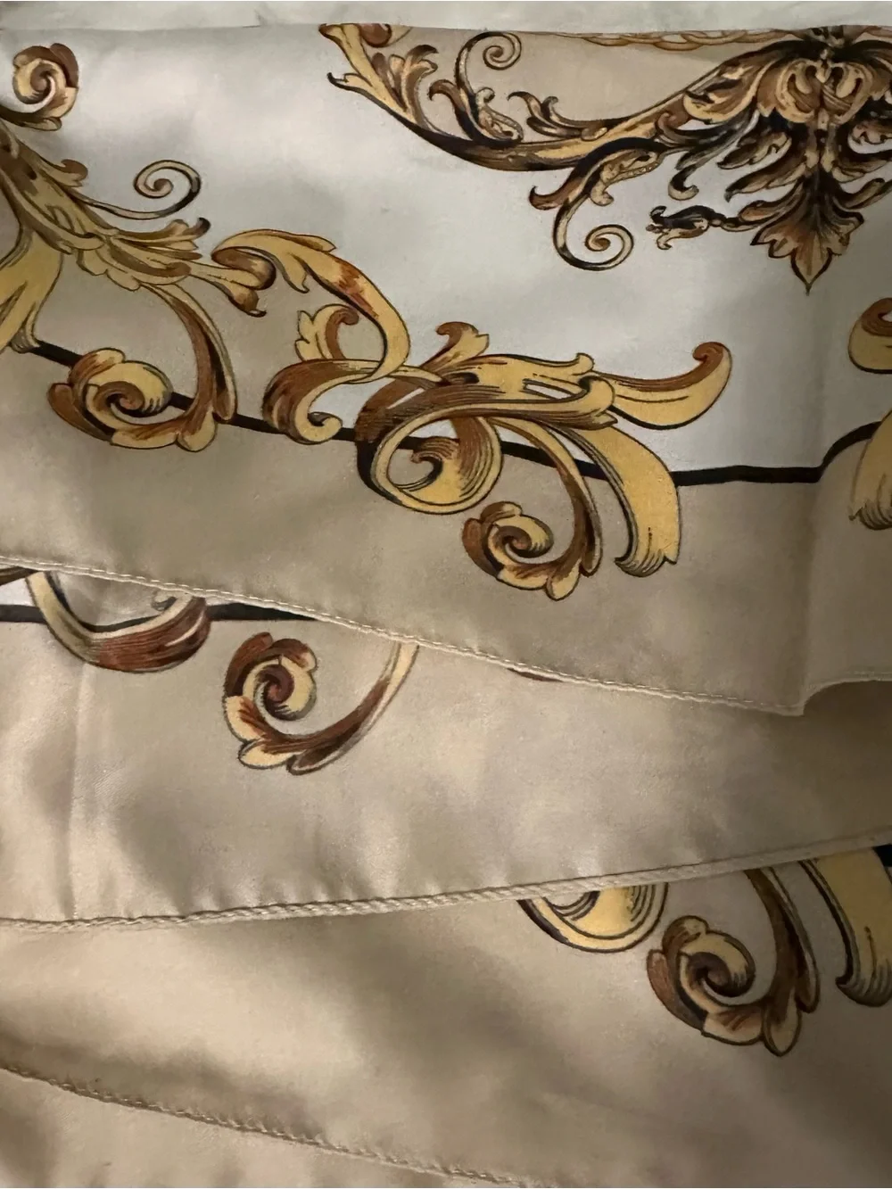 H&M Cream Scarf with Gold and Black Baroque Scroll Print
